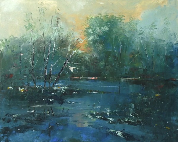 Gray evening by the pond