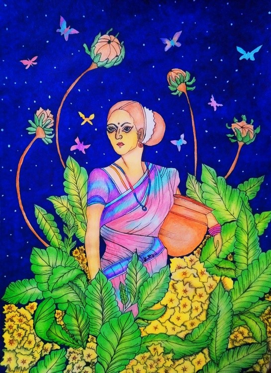 Village girl.. Color pencil art.. 