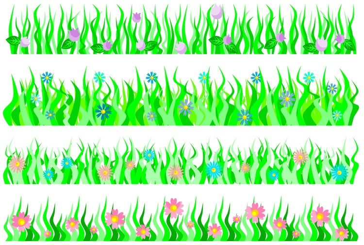 Set of banners with fresh grass and flowers