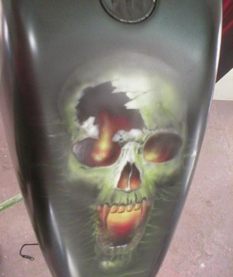 Green Skull on a sporty tank