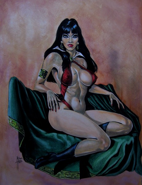 Vampirella old style watercolor painting