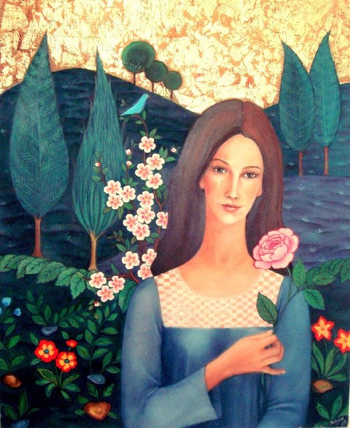 woman with rose by nilgun akyol | ArtWanted.com