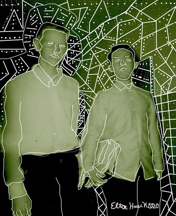 BRUCE AND ELTON AT KIMBALL HIGH SCHOOL 1960...(c) 2020 mixed media