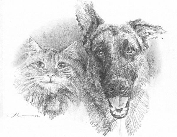 odd couple friends pencil portrait