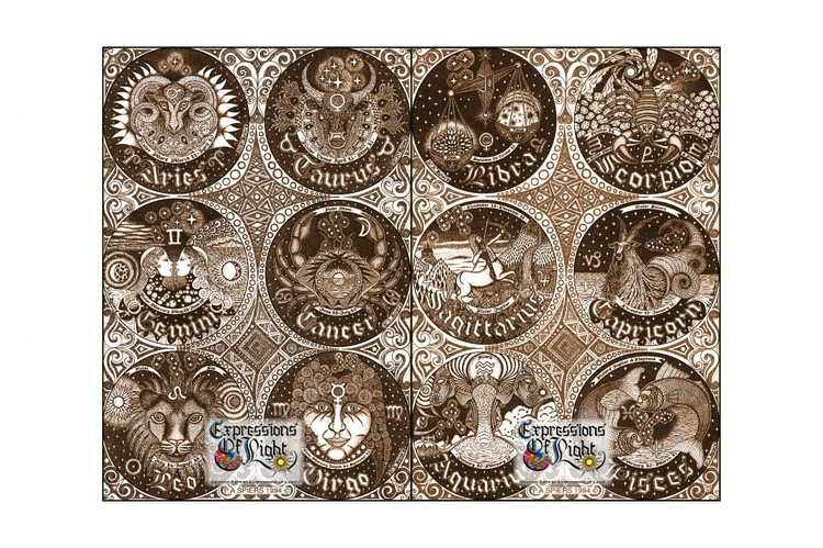 ExpoLight-Graphic-Arts-Zodiac-1994-12-Poster-Set-0001 (Pen-&-Ink-Sepia-SP)