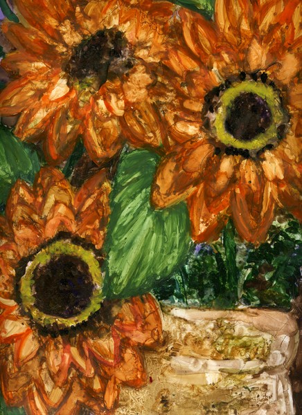 SUNFLOWERS IN A CLAY POT