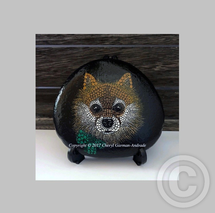 Pomeranian Dot Art River Stone 