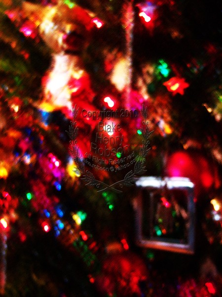 Christmas tree, ornaments, tinsel & colorful light