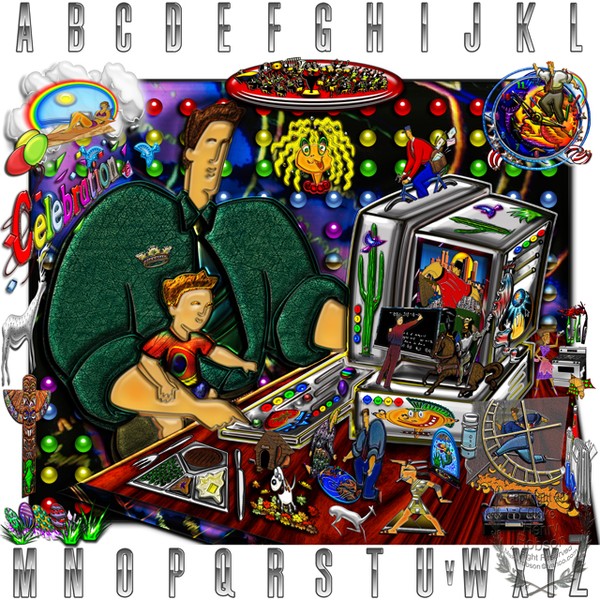 Father and Son at computer with Alphabet