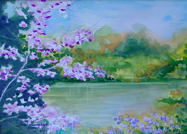 ORIGINAL WATERCOLOR LANDSCAPE LAKE 2