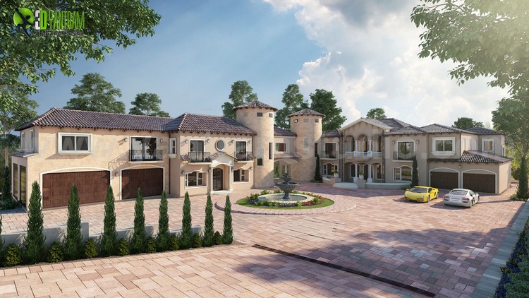 Ultra Semi-Modern Villa 3d exterior rendering ideas by Yantram 3d exterior design companies Florida.