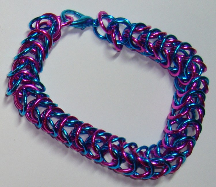 pink blue box chain maille bracelet SOLD