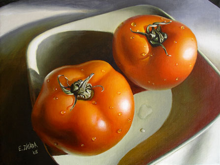 Two Tomatoes on Pale Green Plate