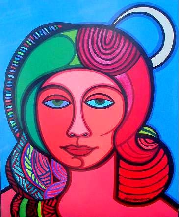Native with decked hairstyle and moon