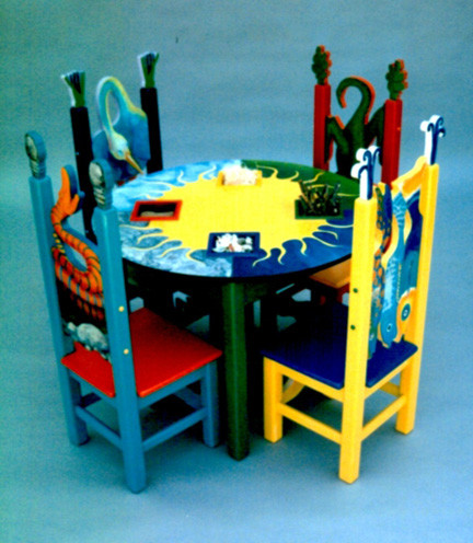 Children's table and chairs with manipulatives