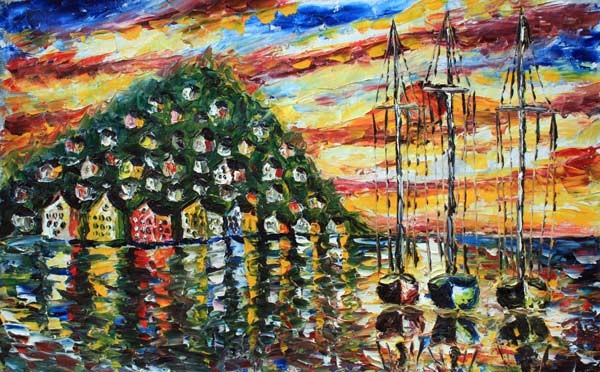 SOMMER EVENING OIL HAND PAINTING PALETTE KNIFE ART