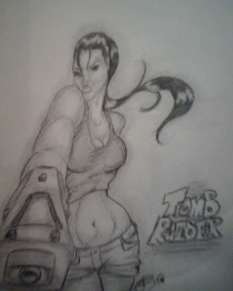 laura croft gun close up