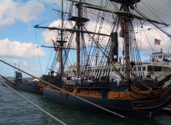 submarine meets sailing-ship