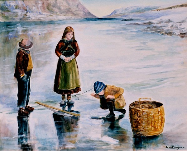 Children fishing on the ice