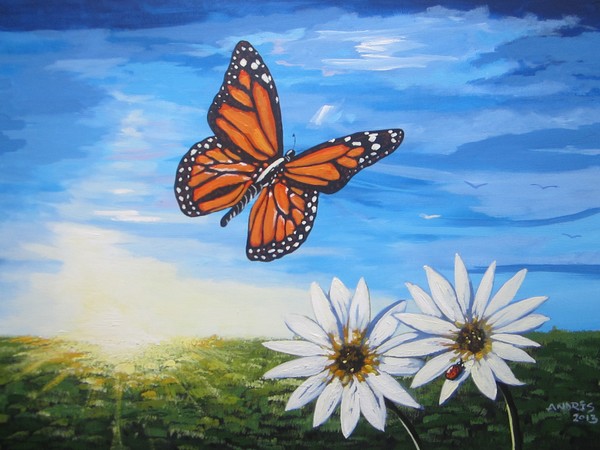 Daisies and butterfly