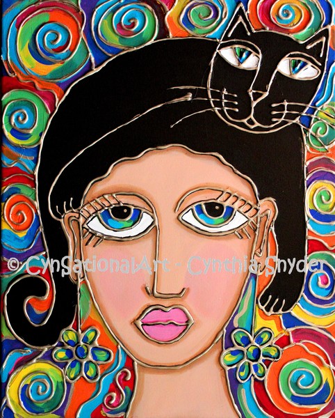 Cat Lady with Black Hair