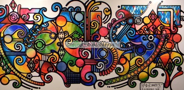 ABSTRACT GRAPHIC FELT MARKER DESIGN 3'X6'