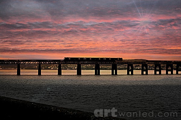 Train going over the Tay Rail Bridge