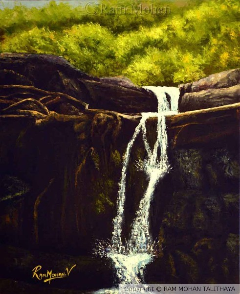 MINI WATER FALLS OIL PAINTING