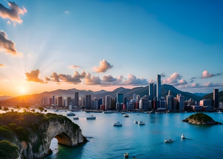 Beautiful landscape of nature and city in harmony.