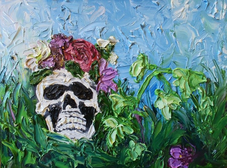 Skull, Flowers, Ivy In The Grass