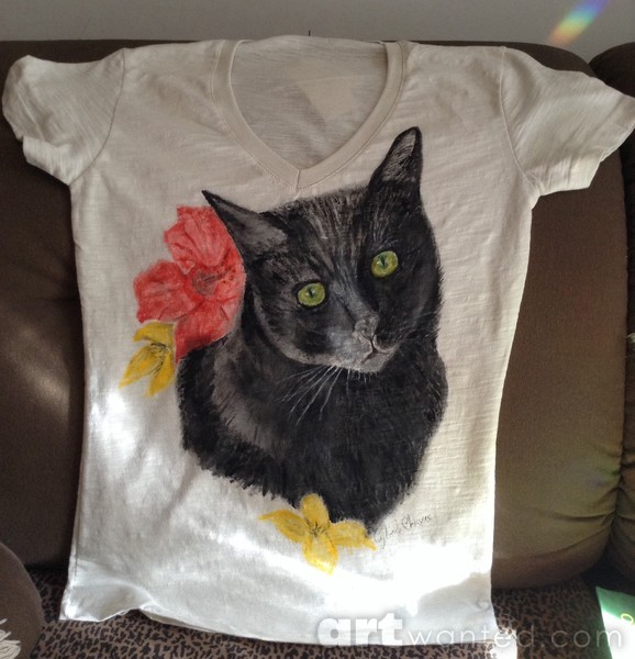 Black Cat hand painted tshirt 