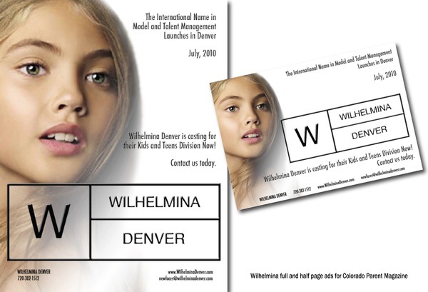 Wilhelmina full and half page ads for Colorado Par