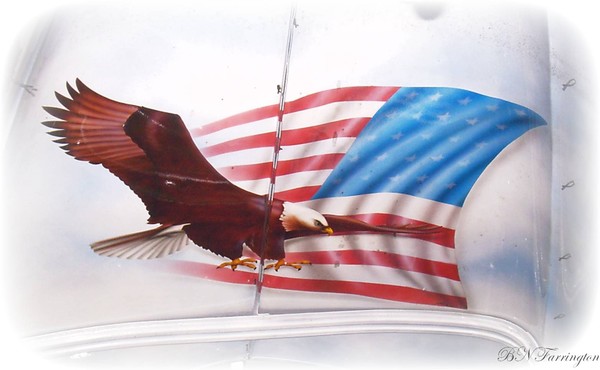 Eagle and Flag painting under hood of vehicle