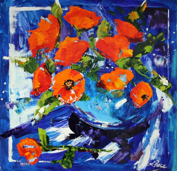 Orange Poppies in a Blue Bowl