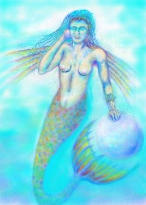 Listening rainbow tail mermaid