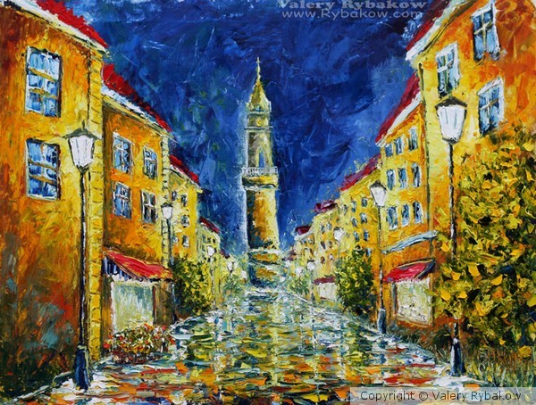 Night Oil painting: Walk through the city Bautzen 