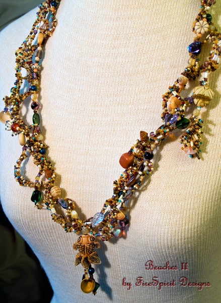Beaches II- freeform peyote stitched beadwoven necklace