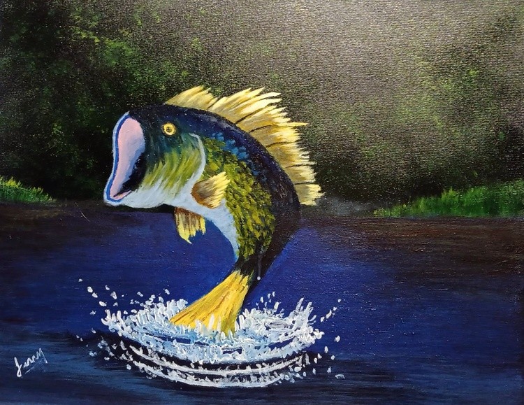 Bass Fish Painting (Acrylic)2024May)