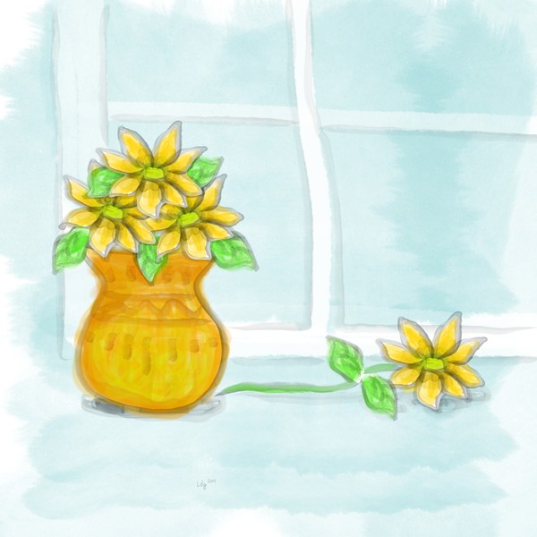 Watercolor Window with Flowers