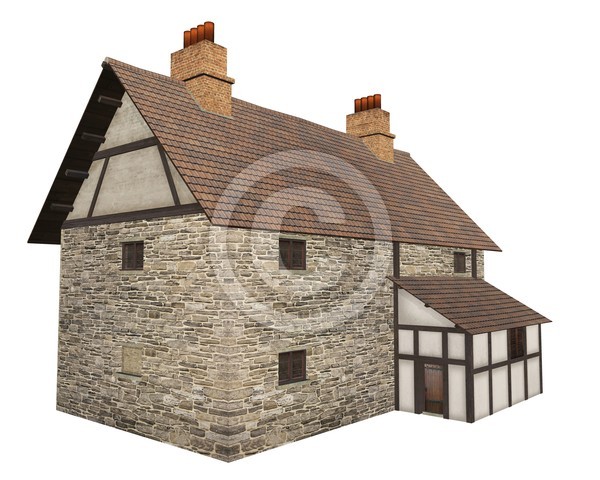 Medieval Country House Isolated on White - 2