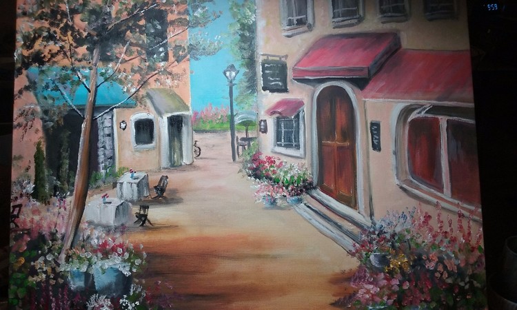 Tuscany Village scene original hand painted by T P