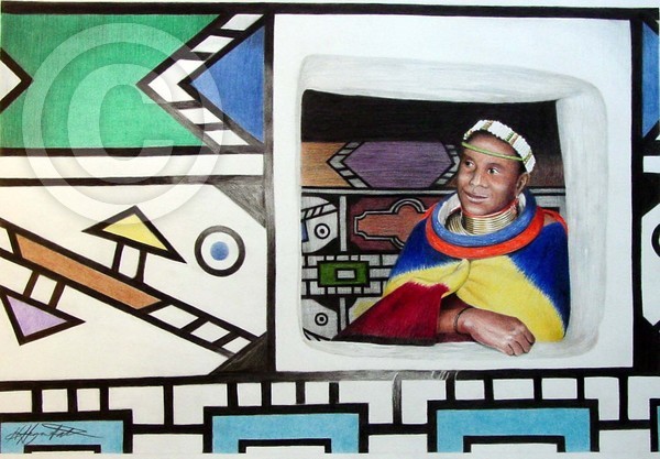 Ndebele woman at her window