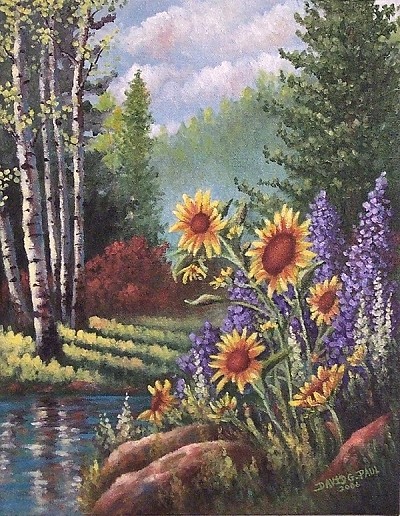 Lakeside Sunflowers