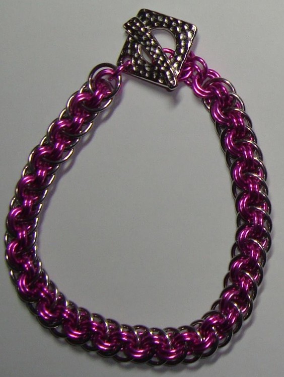pink viper basket chain maille bracelet 9 1 2 in by 3 8 in