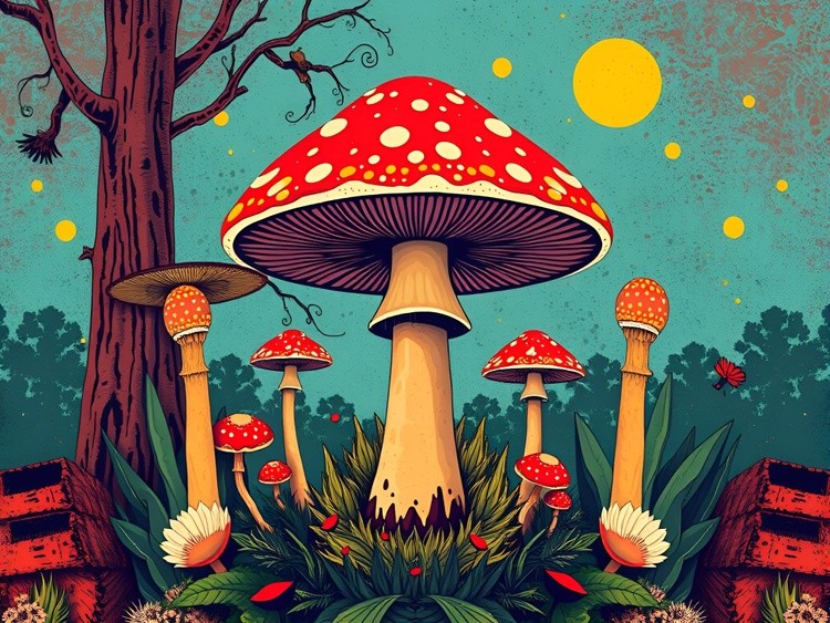 Whimsical Mushrooms in Enchanted Forest