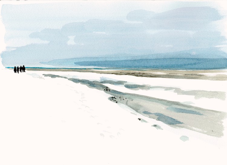 wind snow and sea at the beach