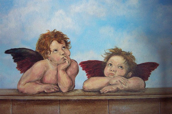 Nursery Mural Smiling Cherubs