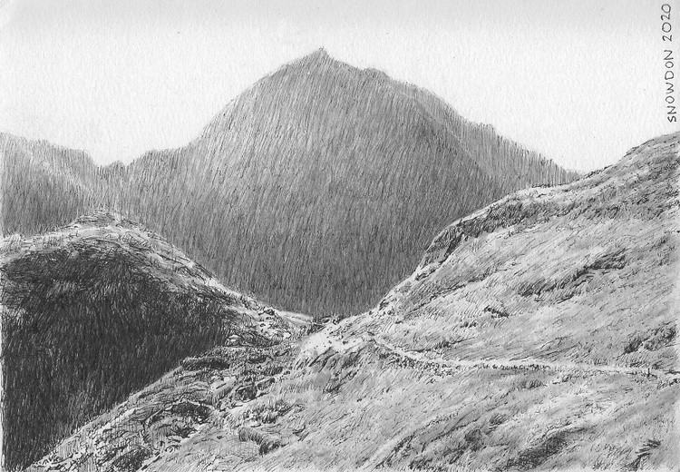 Snowdon, Snowdonia National Park, North Wales Pen and Ink Drawing