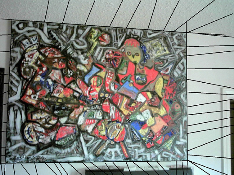 Caught in a webb of lies...(c)..elton houck...3 x 4 ft canvas ...oil..India ink & more..