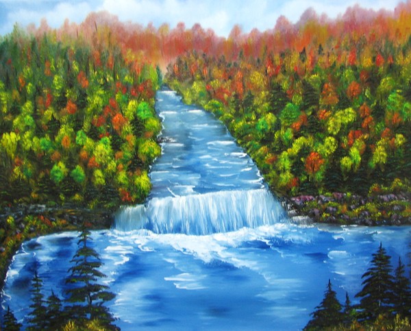 Waterfall Landscape original oil painting
